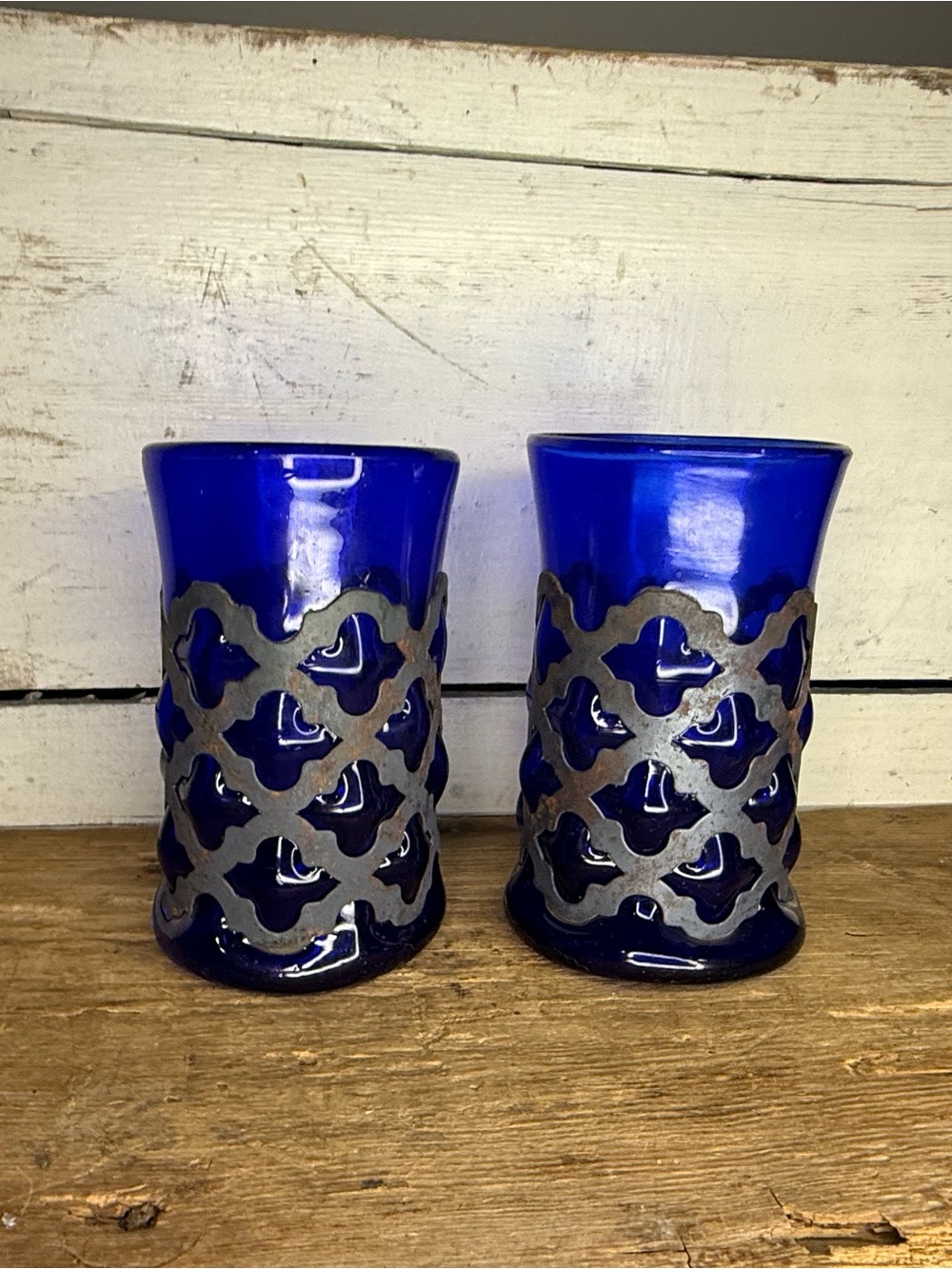 Vintage Felipe Derflingher MCM Cobalt Art Glass Caged Imprisoned Brutalist Glass